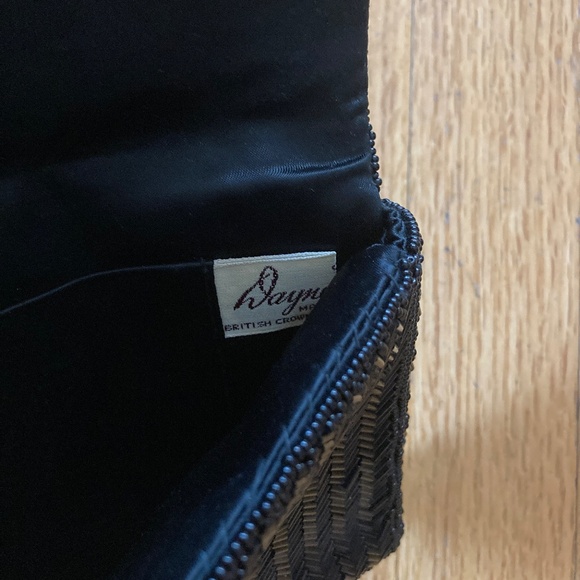 Vintage Beaded Black Envelope Clutch by Dayne Taylor Chevron Design Snap Closure - Picture 6 of 8